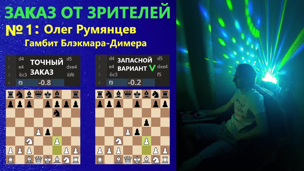Шахматы {} Заказ от зрителей № 1: Олег Румянцев, Гамбит Блэкмара—Димера ...