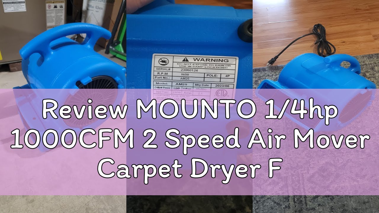Review MOUNTO 1/4hp 1000CFM 2 Speed Air Mover Carpet Dryer Floor Fan Cooling Fan (Blue)