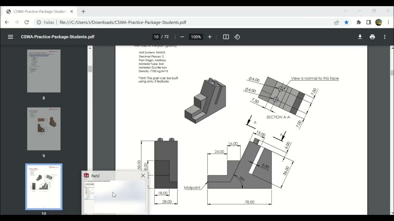 Cswa section a problem 2 solidworks exam practice for beginner youtube