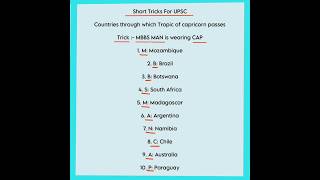 Short Tricks For UPSC | Tropic of Capricorn | Countries which passes through #shorts #ias