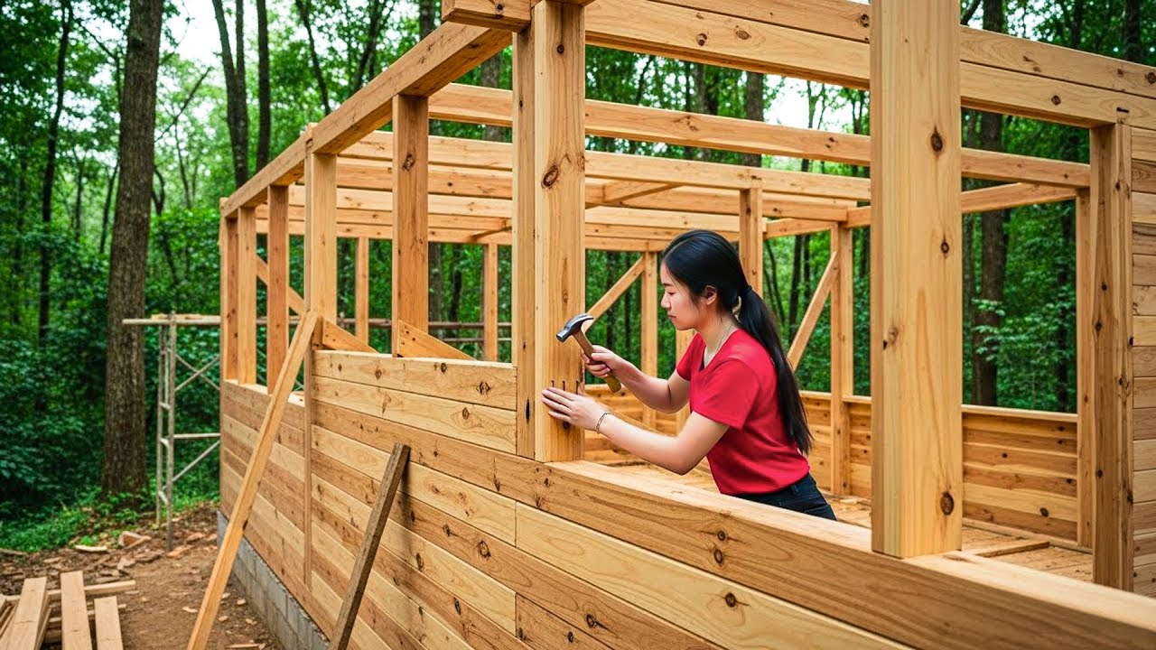 No Help, Just Skill: She Built a Modern Kitchen with Chimney in the Wild