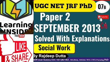 NTA UGC NET/JRF/PhD I Social Work I Previous Years Questions I Paper 2 September 2013 I Day 07B