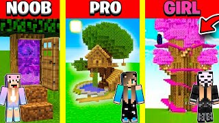 Minecraft Battle: TREE HOUSE BUILD CHALLENGE - NOOB vs PRO vs GIRL / Animation WOOD OAK
