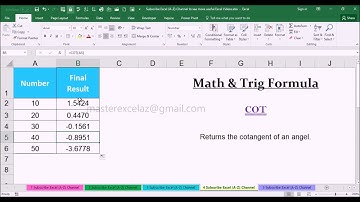 COT Math & Trig Function with Examples in MS Office Excel Spreadsheet 2016