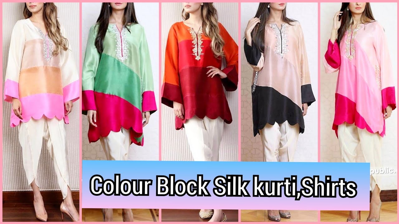 Most Demanding new Designer's silk kurti Designs/ Colour block silk kurti,Shirts designs