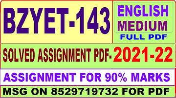 bzyet 143 solved assignment 2021-22 / bzyet 143 solved assignment in English / ignou bzyet 143
