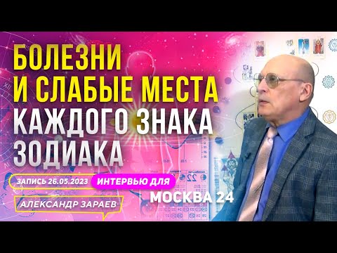 БОЛЕЗНИ И СЛАБЫЕ МЕСТА КАЖДОГО ЗНАКА ЗОДИАКА l АСТРОЛОГ ЗАРАЕВ ИНТЕРВЬЮ "МОСКВА 24" 26.05.2023