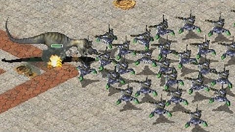 How many Robot Tanks can 1 T-Rex stop? (Fully Upgraded) - Red Alert 2