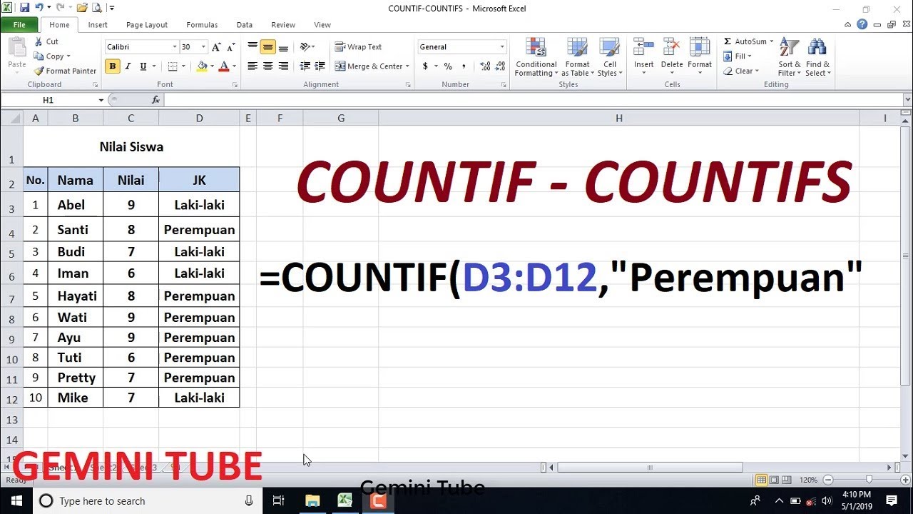 Cara menghitung jumlah sel terisi di excel / Fungsi COUNTIF // Rumus Excel