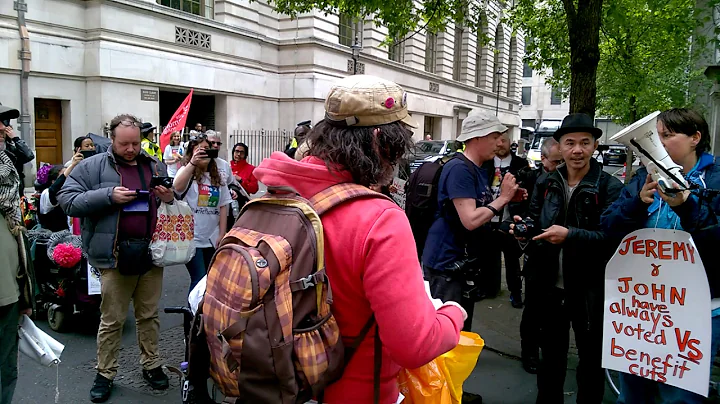 Paula Peters from DPAC speaking outside Tory HQ