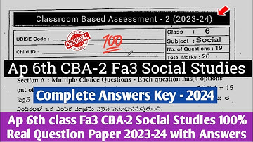 Ap 6th class Fa3 Social Studies question paper 2024|6th social fa3 CBA-2 question paper 2024 answers