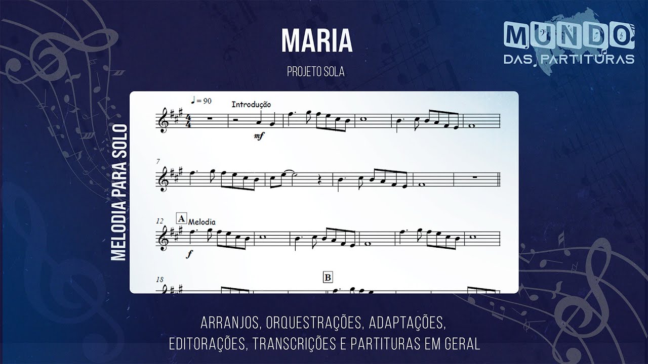 Maria - Projeto Sola 🎺Partitura Trompete, Trombone, Violino, Viola, Cello, Cifra🎼