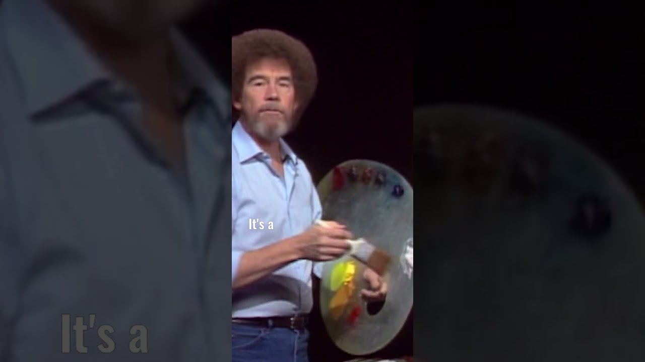 Bob Ross paints a yellow sky into his painting #paintlikebobross #bobross #asmr #oilpainting #paint