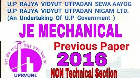#UPRVUNL   UPRVUNL JE MECHANICAL  Previous Paper 2016 Non Technical Section