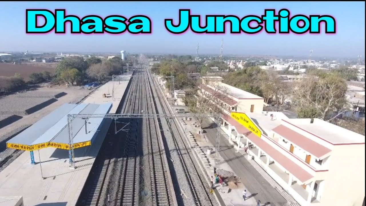 Drone view making of Dhasa junction railway station.foot bridge installation.