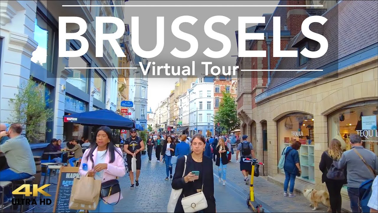 Brussels, Belgium Walking Tour Summer 2021, City Sounds, Street Walk, ASMR 4K Ultra HD