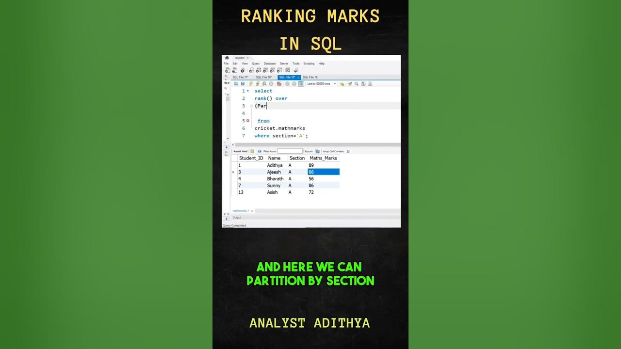 Ranking marks in sql sql rank and dense rank window functions youtube