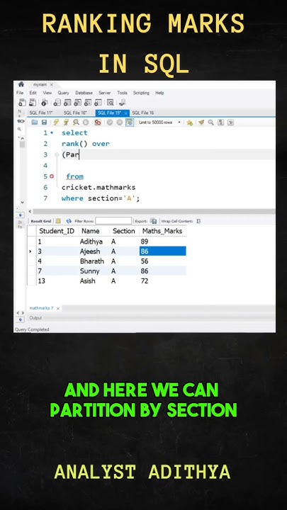 Ranking Marks in SQL | SQL Rank and Dense Rank Window Functions - YouTube