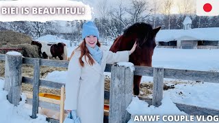 JAPAN TRAVEL VLOG: WINTER in HOKKAIDO! Furano Glass Forest & Biei Blue Pond ❄️『International Couple』