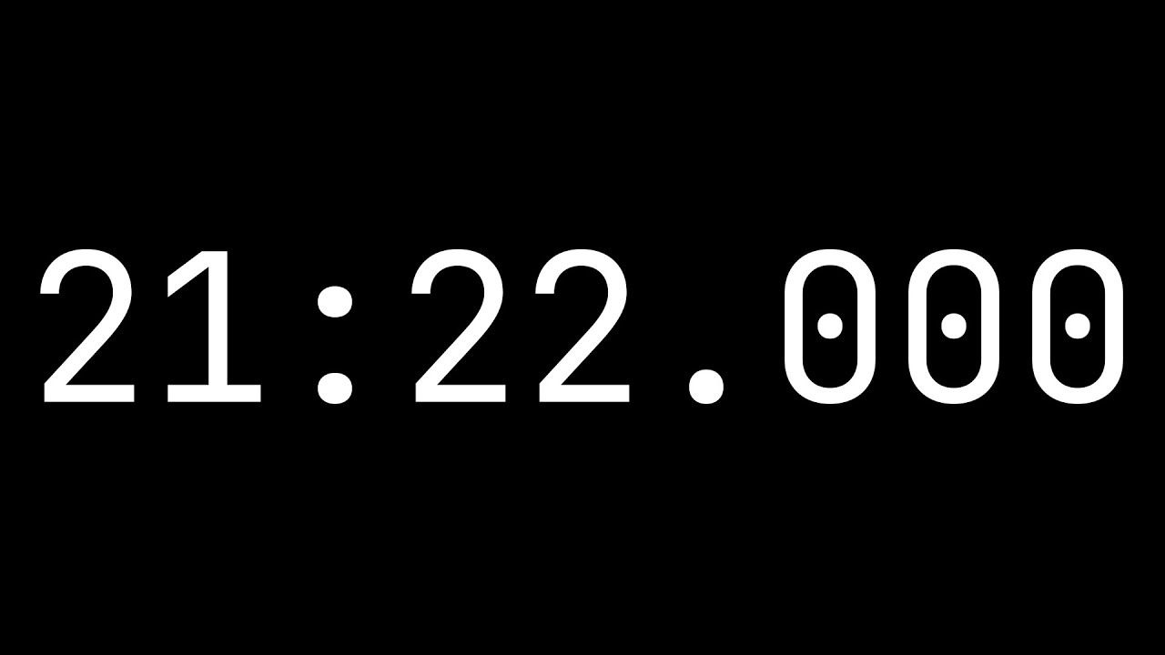 Countdown timer 21 minutes, 22 seconds [21:22.000] - White on black ...