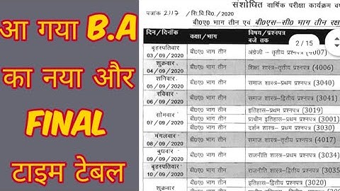 B.A Time Table 2020|b a time table 3rd year 2020|sidhdharth university timetable 2020|New Time Table