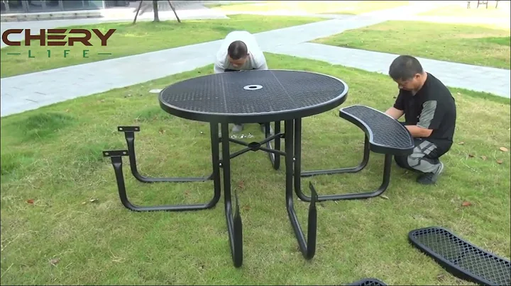 46 inch Metal Round Picnic Tables Installation Video | CheryLife