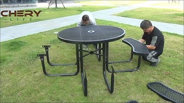 46 inch Metal Round Picnic Tables Installation Video | CheryLife