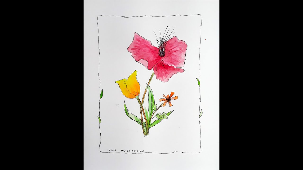 HAPPY EASY FUN WATERCOLOR LINE AND WASH FLOWERS. Decorative painting to ...