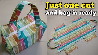 Just one cut and bag is ready - bag cutting and stitching | handbag making at home / DIY travel bag