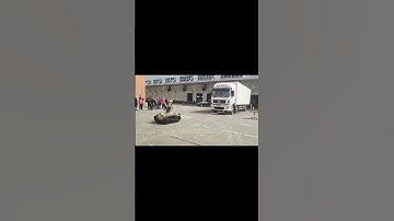 What a power! Firefighting robot pulling truck test