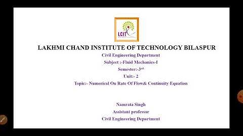 Fluid Mechanics-I Unit-2 Lecture-3 Numericals On Continuity Equation
