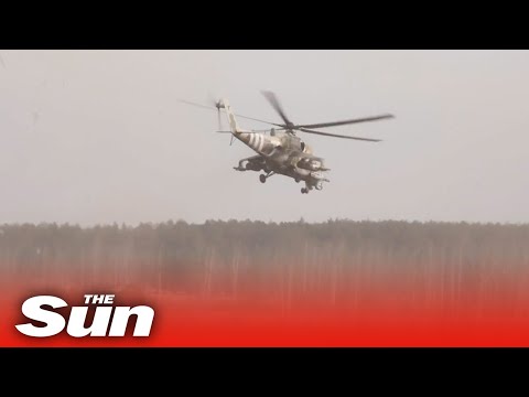 Russian combat helicopter evacuates crew of damaged Kamov Ka-52 attack helicopter