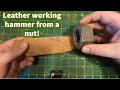 Woodturning a leather working hammer with nut as head