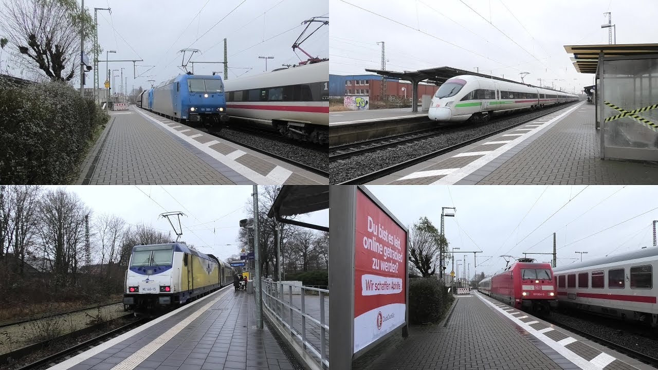 Bahnverkehr in Lüneburg mit ICE 1, 4 & T, Metronom Br 146 + Dostos, Güterzügen, Intercity und Br 648