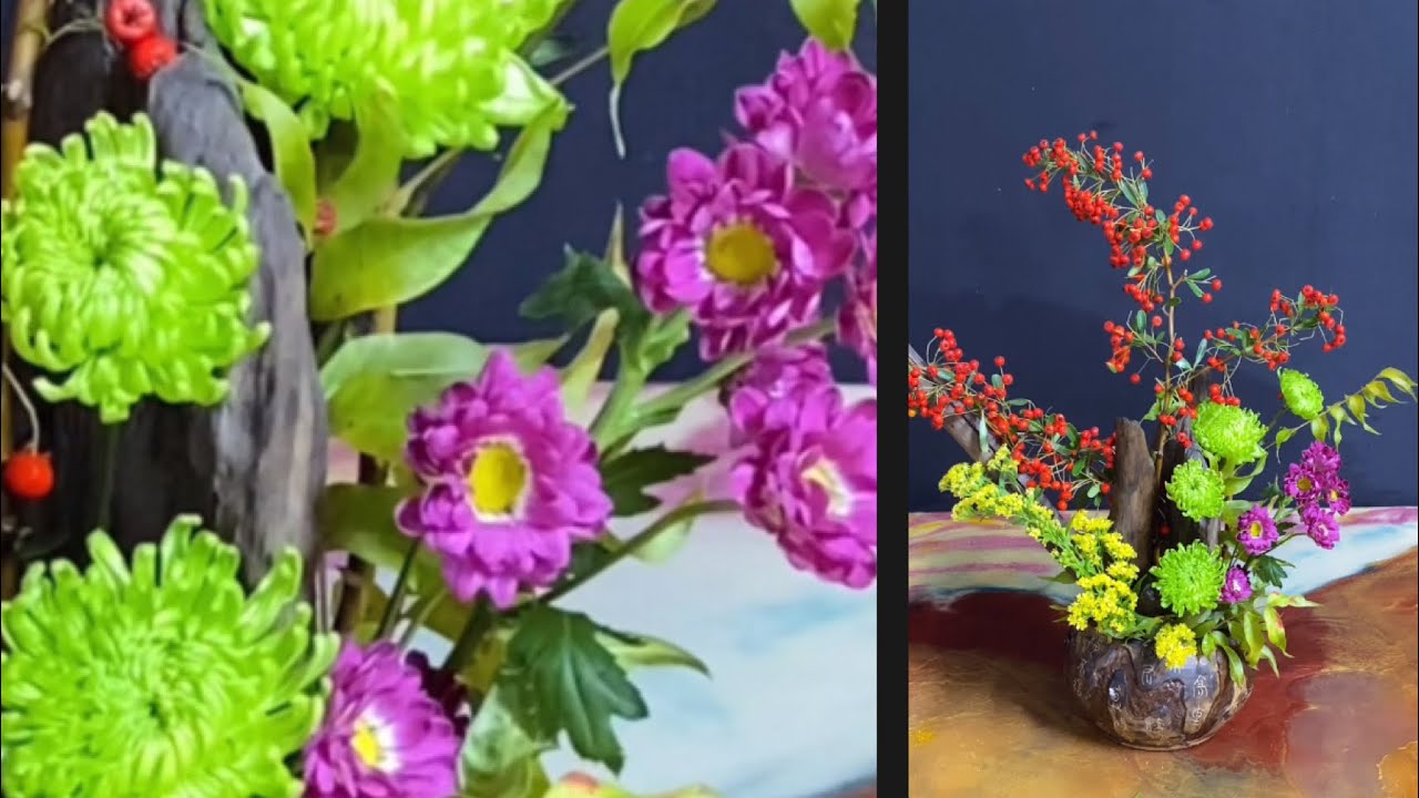 Flower Arrangement Ideas 509. Green & Purple Chrysanthemums Making a