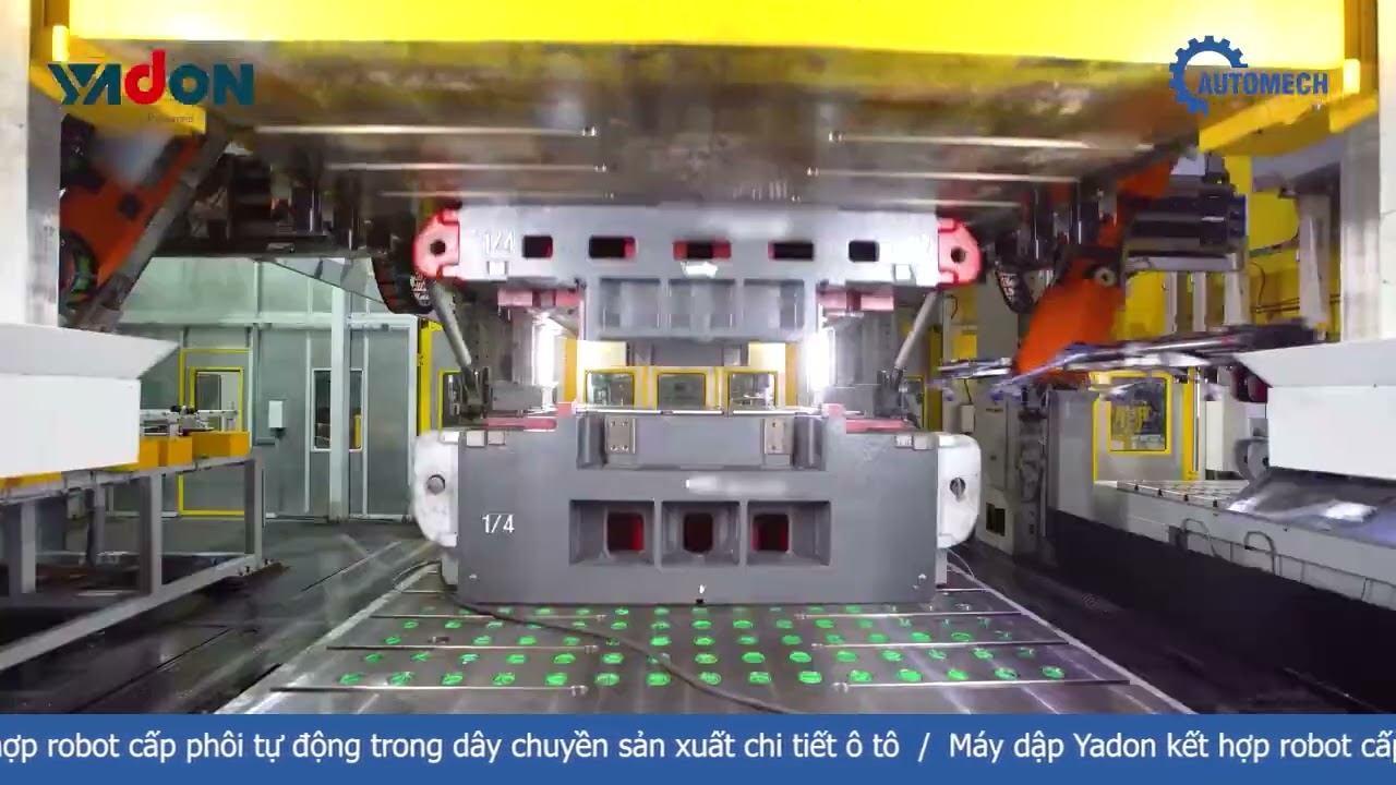 Dây chuyền Máy dập Yadon kết hợp Robot trong nhà máy sản xuất Ô tô hiện đại