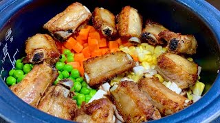 Instead of cooking today, I will make a pot of lazy pork ribs stewed rice. T