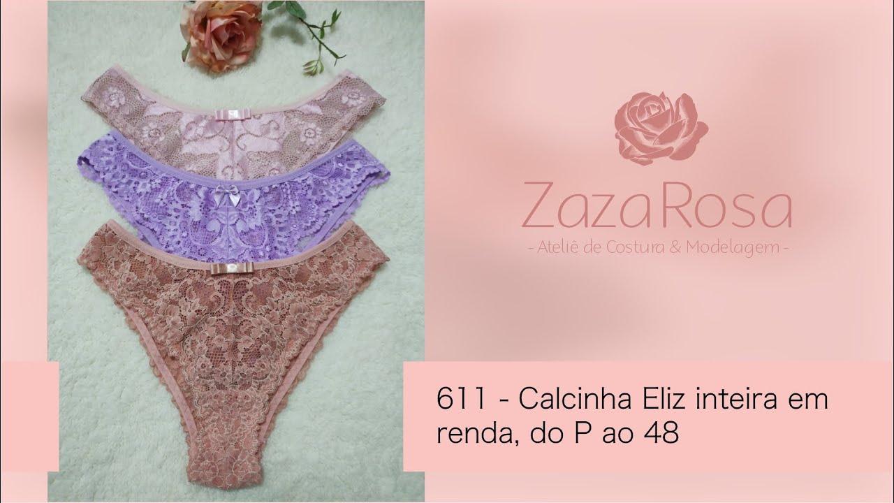 611 - Calcinha Eliz inteira em renda do P ao 48 - Zaza Rosa