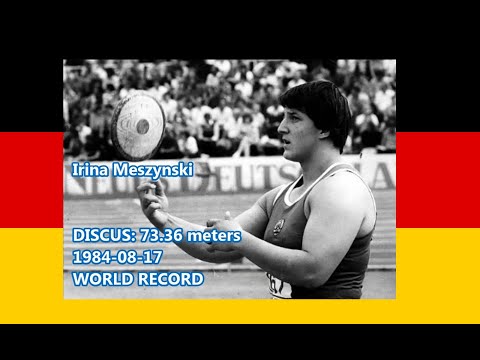 Irina Meszynski (Germany) DISCUS 73.36 meters 1984-08-17 WORLD RECORD.