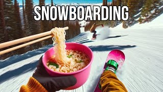 Solo Snowboarding and Cooking Ramen in the Woods
