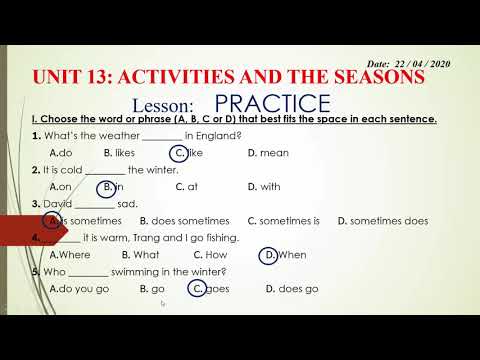 Tiếng Anh 6 - Unit 13: Activities and the seasons - Practice