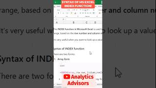 Mastering the Syntax of INDEX Function in Excel #shorts