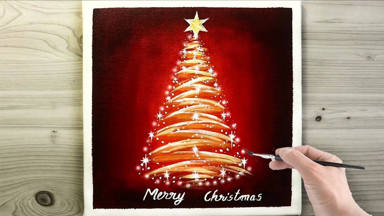 Christmas Tree Easy Acrylic Painting - Step by Step / Daily Art Challenge 