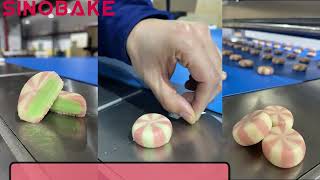 Three Color Encrusting Cookies Production Line SINOBAKE Wire Cut Deposit Cut Off Cookies Machinery