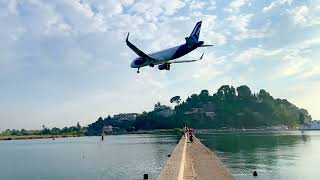 Plane landing at Corfu Airport, Greece