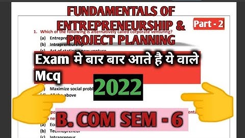 Entrepreneurship MCQ | Fundamentals of entrepreneurship and project planning|B.K GUIDANCE