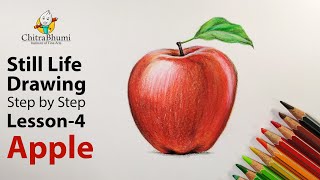 Realistic Apple Drawing Colored Pencil | Still life Drawing For Beginners | Lesson 4 | Step By Step