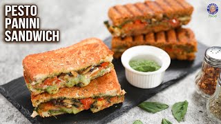 Pesto Panini Sandwich Recipe - 2 Ways How To Make Sandwich On Tawa Pesto Panini With Veggies