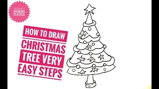 How To Draw Christmas Tree Very Easy Steps - By Parbez Drawing Classes