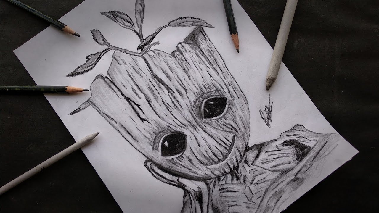 How To Draw Baby Groot In Easy Steps Youtube